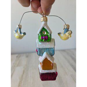 Vintage radko birdhouse tweets mobile bird totem ornament Xmas tree glitter‎